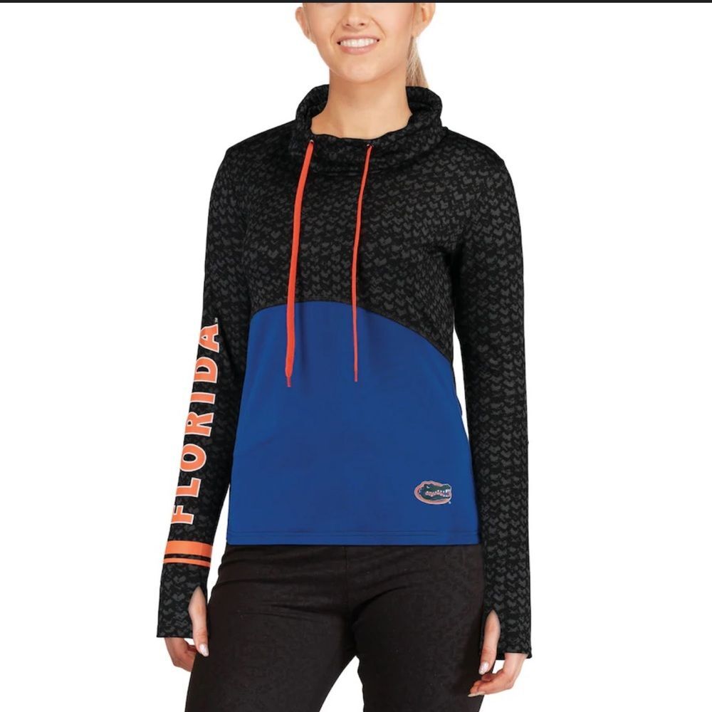 Women's Colosseum Black/Royal Florida Gators Scaled Mock Neck Fitted Pullover S